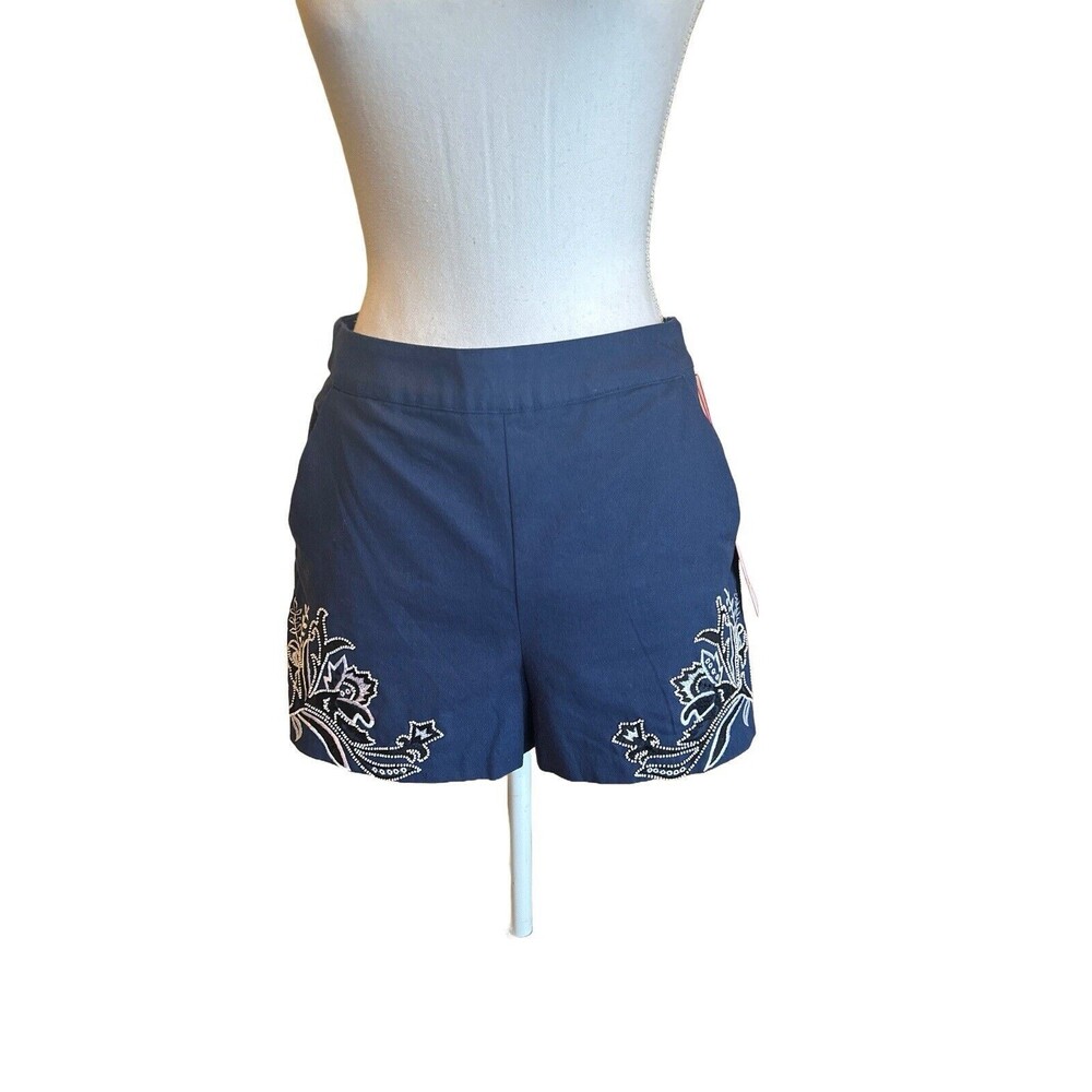 NWT Parker Women's S 6 Richmond Short Navy Blue White Embroidery and bead